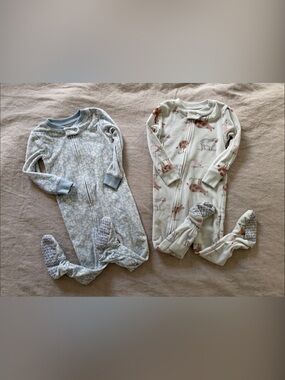 2-Pack Baby Sleepers Purely Soft Fleece Blue Floral + Animal Print 12M
